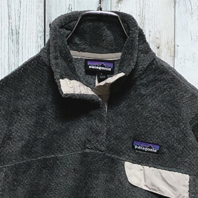 patagonia スナップボタン ロゴタグ ボアジャケット フリース グレー