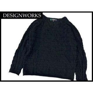 デザインワークス(DESIGNWORKS)のG② デザインワークス ボーダー Vネック ストレッチ ウール ニット 黒 46(ニット/セーター)