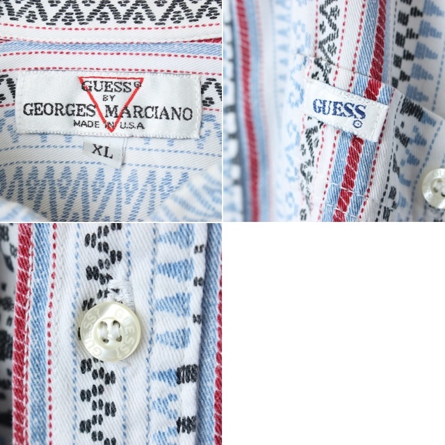 GUESS(ゲス)のビッグサイズUSA製 GUESS ネイティブ柄シャツ ホワイトXL長袖 ss34 メンズのトップス(シャツ)の商品写真