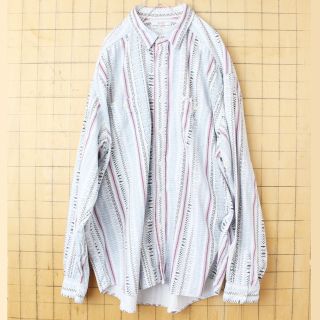 ゲス(GUESS)のビッグサイズUSA製 GUESS ネイティブ柄シャツ ホワイトXL長袖 ss34(シャツ)