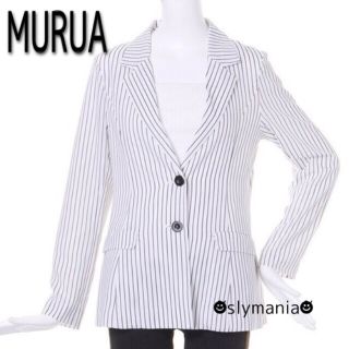 ムルーア(MURUA)のMURUA ムルーア ベーシック シフォン 細ストライプ ジャケット 白 黒(テーラードジャケット)