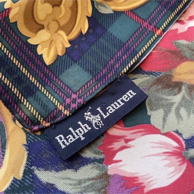 Ralph Lauren(ラルフローレン)のRalph Lauren ラルフローレン 大判 シルク スカーフ ロゴ チェック レディースのファッション小物(バンダナ/スカーフ)の商品写真