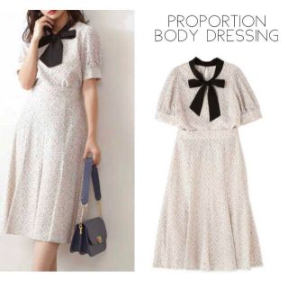 プロポーションボディドレッシング(PROPORTION BODY DRESSING)の美品♡プロポーションボディドレッシング＊レースボウタイセットアップ　M(ひざ丈ワンピース)