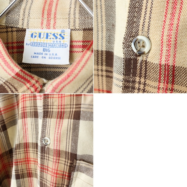 GUESS(ゲス)の90s USA製 GUESS チェックボタンダウンシャツ ベージュ L ss35 メンズのトップス(シャツ)の商品写真