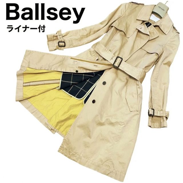 美品 BALLSEY ベルト付き トレンチコート 紺 サイズ38*AC383