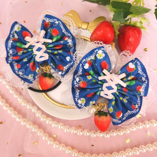 ハンドメイド♡デニムのいちごフリルツイン????④