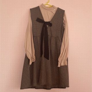 ザラ(ZARA)の韓国ファッション　茶色　チェックワンピース(ミニワンピース)