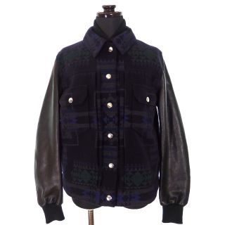 サカイ sacai luck 袖レザー ネイティブ柄 ジャケット ブルゾン 1