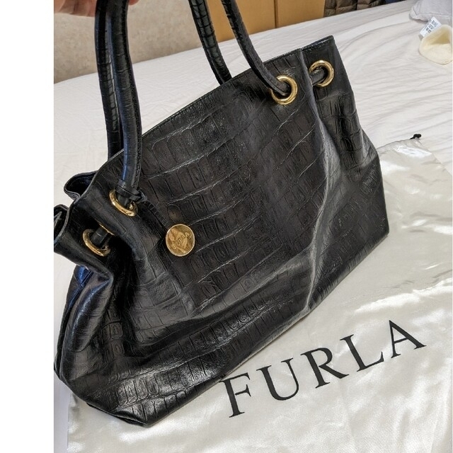 Furla(フルラ)のフルラ　トートバッグ(A4収納可)本革ブラック　クロコダイル　即購入OK レディースのバッグ(トートバッグ)の商品写真