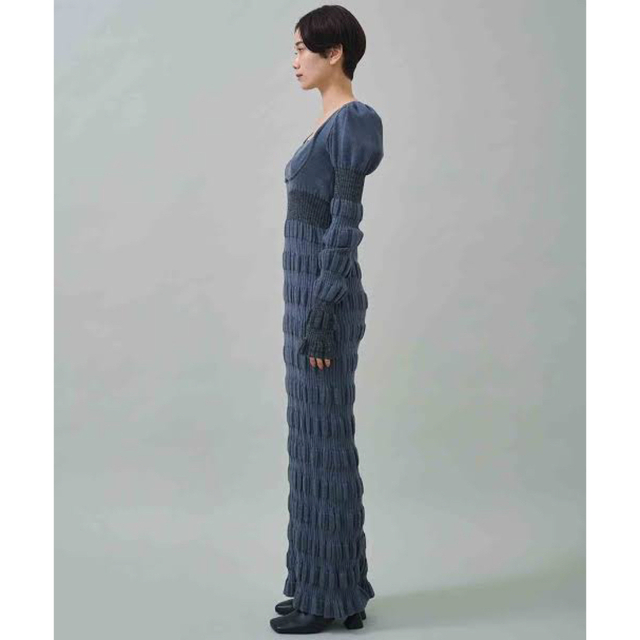 mame(マメ)のFETICO / stripe rib knit dress グレー レディースのワンピース(ロングワンピース/マキシワンピース)の商品写真