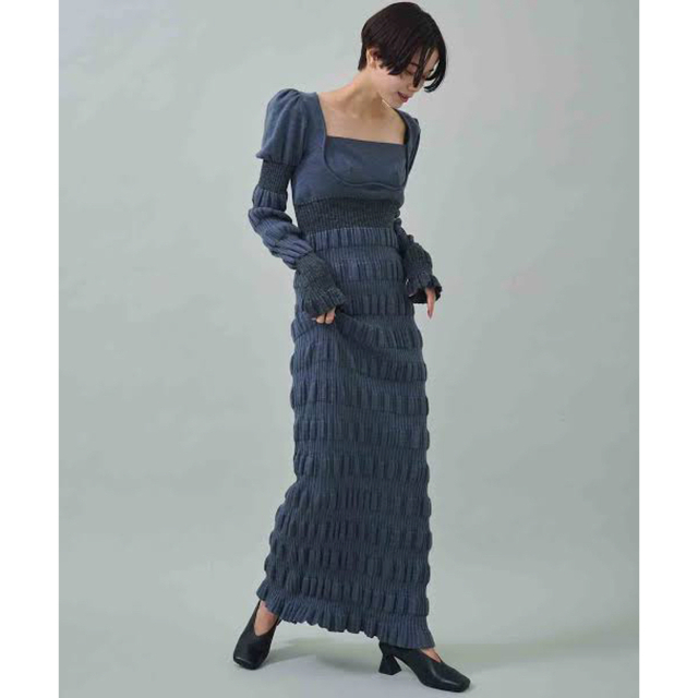 mame(マメ)のFETICO / stripe rib knit dress グレー レディースのワンピース(ロングワンピース/マキシワンピース)の商品写真