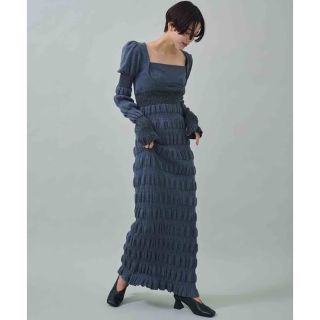 マメ(mame)のFETICO / stripe rib knit dress グレー(ロングワンピース/マキシワンピース)