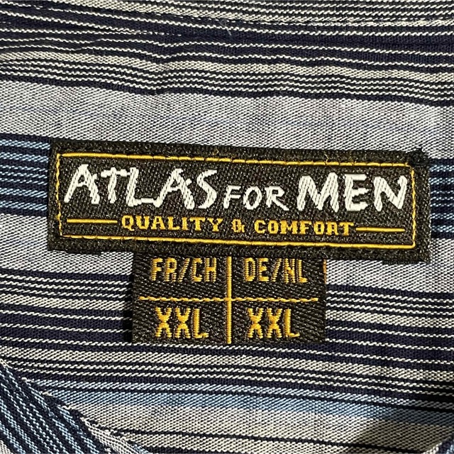 【ATLAS FOR MEN】ノーカラーシャツ ストライプ  XXL 古着 メンズのトップス(シャツ)の商品写真