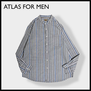 【ATLAS FOR MEN】ノーカラーシャツ ストライプ  XXL 古着(シャツ)