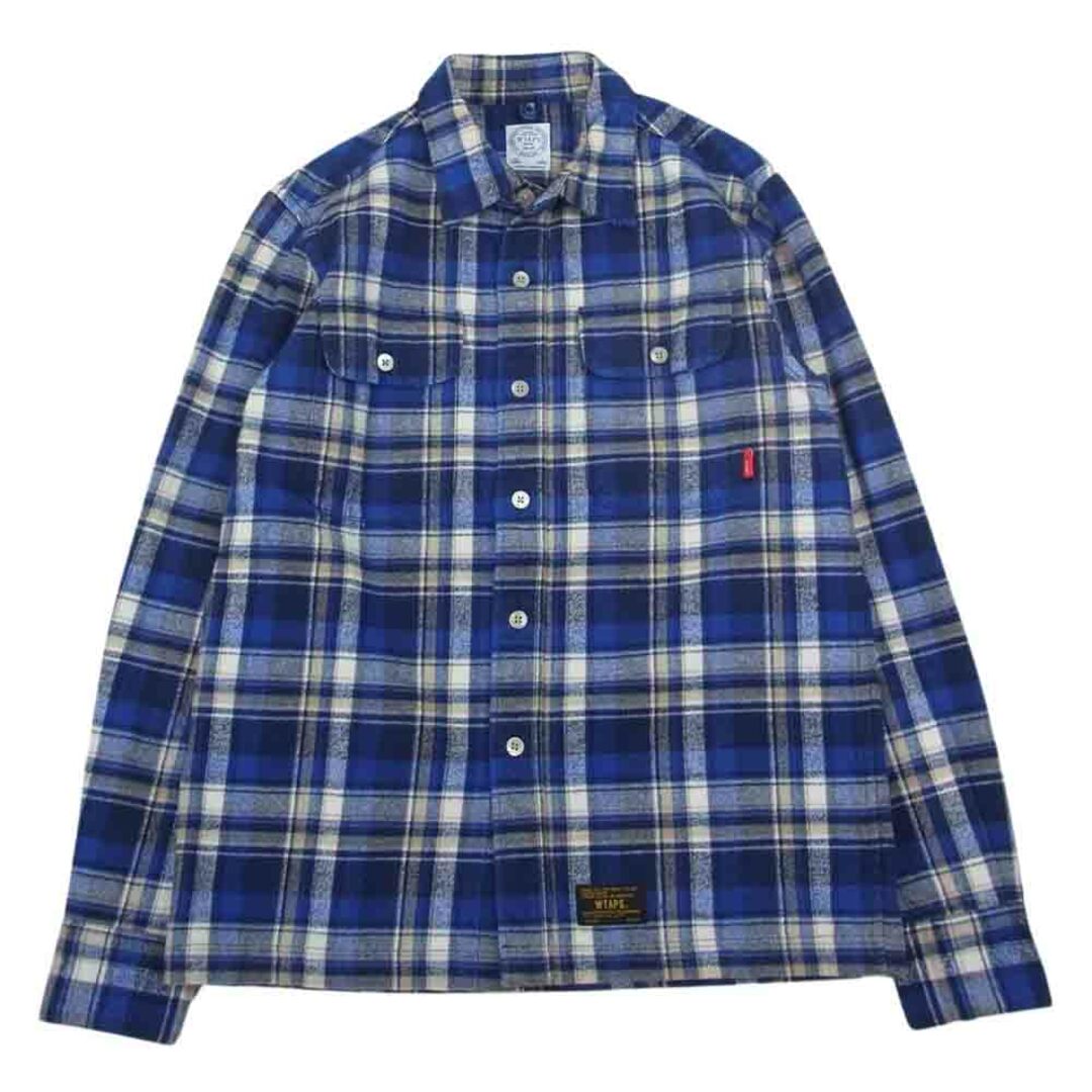 WTAPS ダブルタップス 長袖シャツ 14AW 142GWDT-SHM05 VATOS L/S SHIRTS TEXTILE バトス チェック ネル シャツ ネイビー系 S約42cm着丈