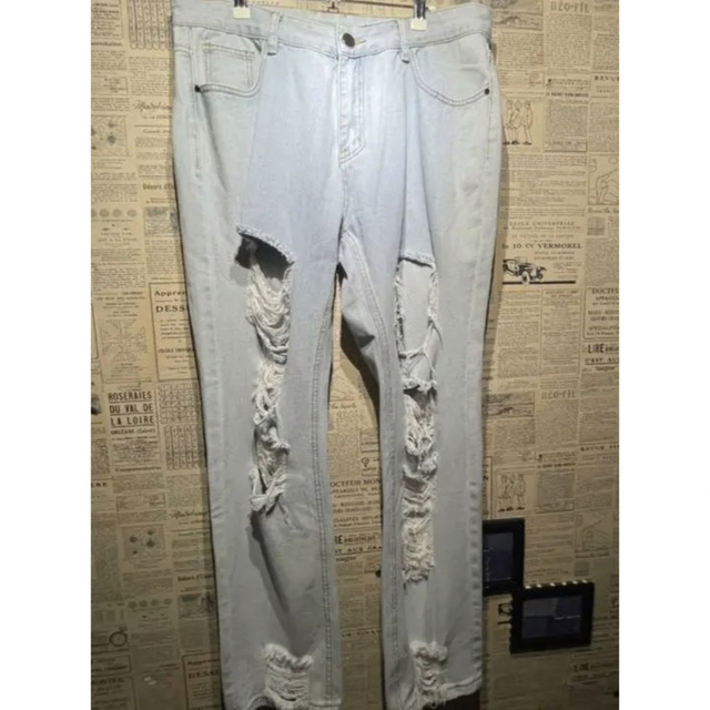 ビッグシルエット クラッシュデニムパンツ size 32 ビッグシルエット クラッシュデニムパンツ size 32