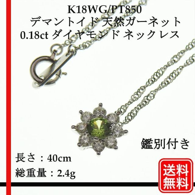 K18WG/PT850 デマントイド ガーネット 0.18 ダイヤ ネックレス-