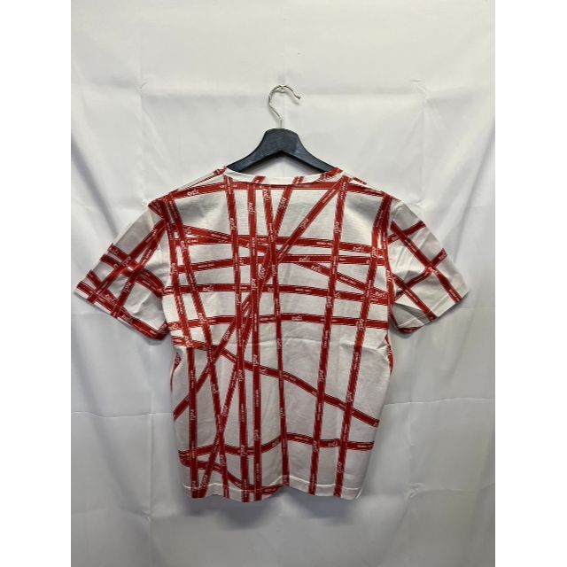 ★中古品★エルメス HERMES Tシャツ リボン柄 ホワイト×レッド XL