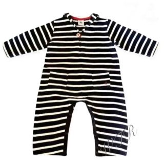 プチバトー(PETIT BATEAU)のプチバトー ネイビー ボーダー ロンパース 男の子 12m 70 74 75(ロンパース)