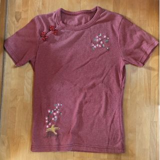 チャイナ風刺繍入り丸襟半袖Tシャツ(Tシャツ(半袖/袖なし))