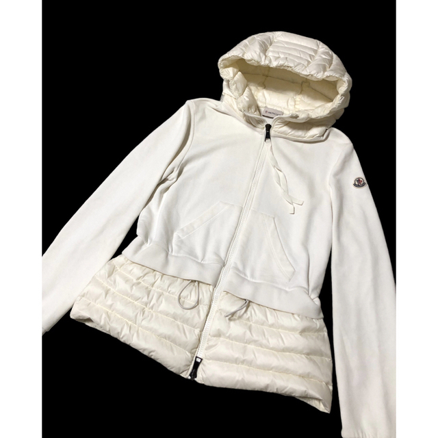 モンクレール CARDIGAN TRICOT ダウン 切替え ジップアップ パーカー 9B523 00 V9185 レディース ライトベージュ MONCLER [美品]  【アパレル・小物】