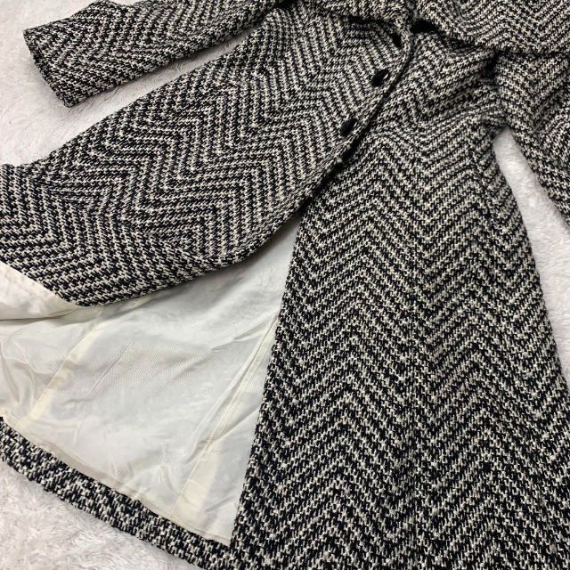 ARMANI COLLEZIONI(アルマーニ コレツィオーニ)の美品✨アルマーニコレツォーニ ロングコート 女優襟 Aライン ツイード 黒 白 レディースのジャケット/アウター(ロングコート)の商品写真