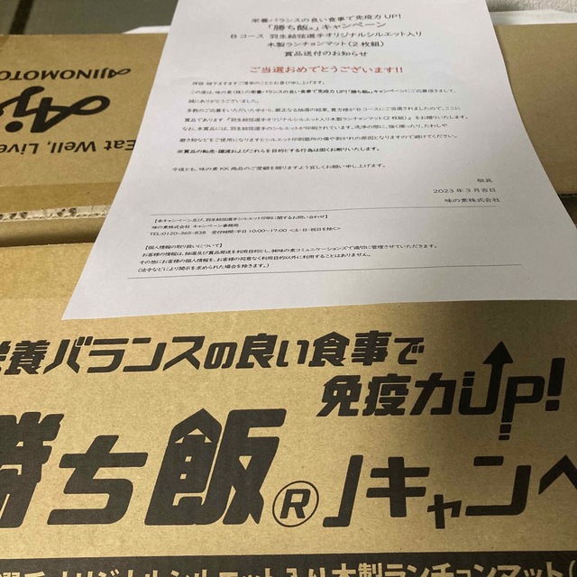 味の素 勝ち飯キャンペーン 羽生結弦 木製ランチョンマット 当選-