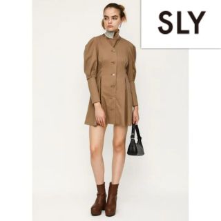 スライ(SLY)のSLY スライ ノーカラー パフスリーブ ワンピース ジャケット ブラウン S(ミニワンピース)