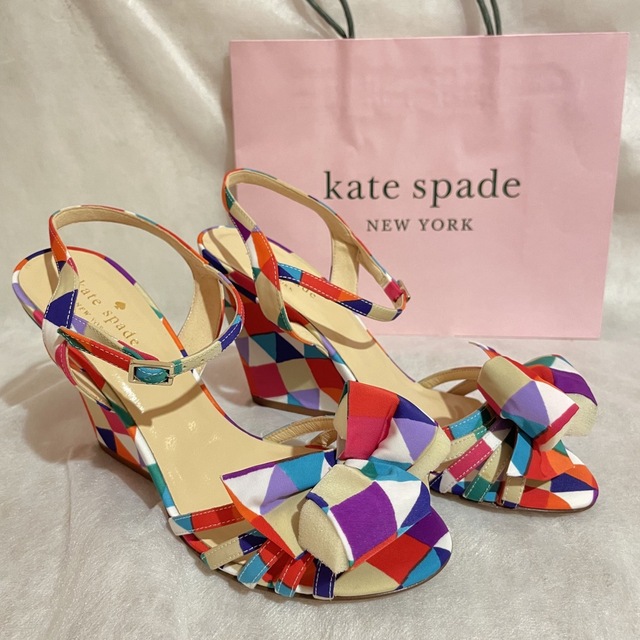 未使用Kate spadeのリボン華やかウェッジソールサンダル