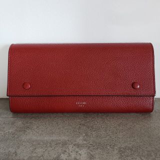 セリーヌ 長財布 バイカラー ワインレッド 赤 グレー 旧ロゴ
