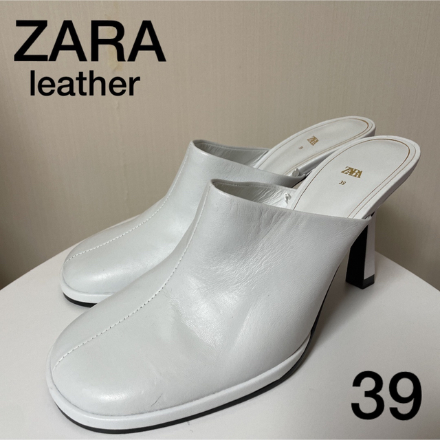 新品　ZARA   ホワイトレザーパンプス　ミュール　39