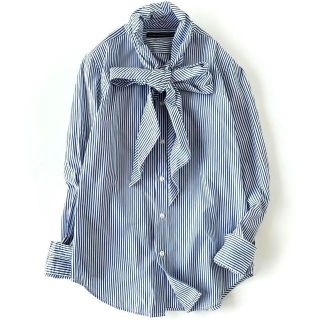 ラルフローレン(Ralph Lauren)の【極美品】ラルフローレンスポーツ ボウタイシャツ リボン ストライプ 長袖 6(シャツ/ブラウス(長袖/七分))