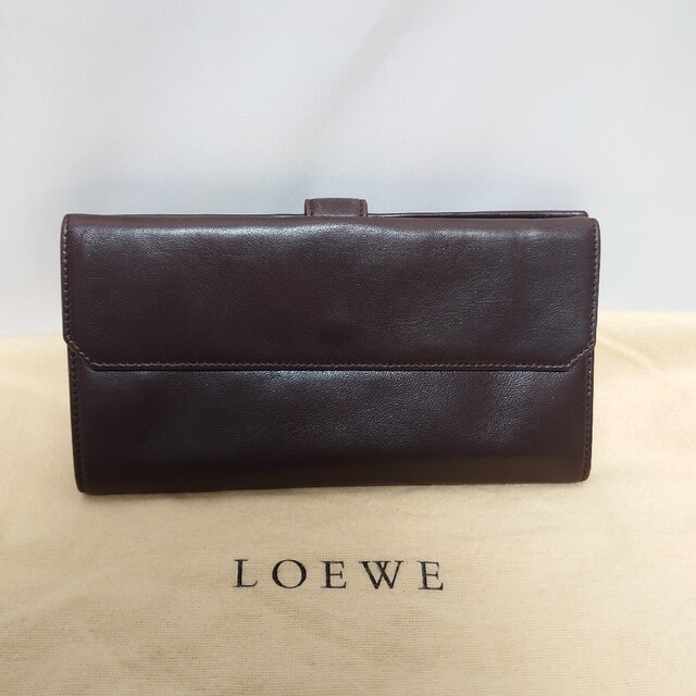 美品 LOEWE 二つ折り長財布 Wジップ ダークブラウン