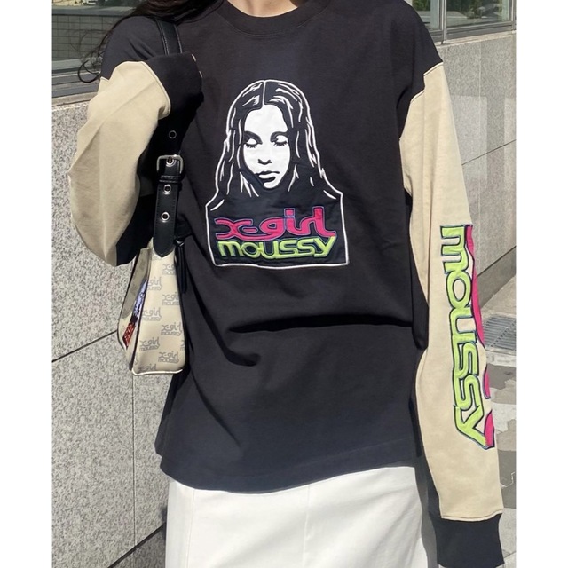 moussy(マウジー)のMOUSSY×X-girlコラボ♡XG FACE LS Tシャツ♡黒 レディースのトップス(Tシャツ(長袖/七分))の商品写真