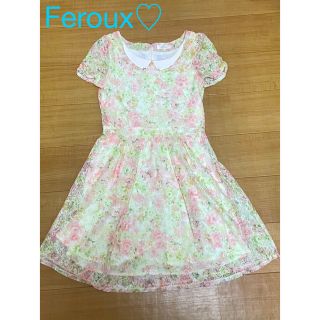 フェルゥ(Feroux)のF eroux♡ 総レース ビジュー襟付き花柄ワンピース(ひざ丈ワンピース)