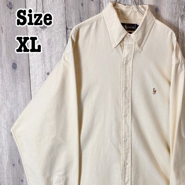 Ralph Lauren(ラルフローレン)の人気アイテム　ラルフローレン　イエロー　ストライプ　古着　春　長袖　BDシャツ メンズのトップス(シャツ)の商品写真