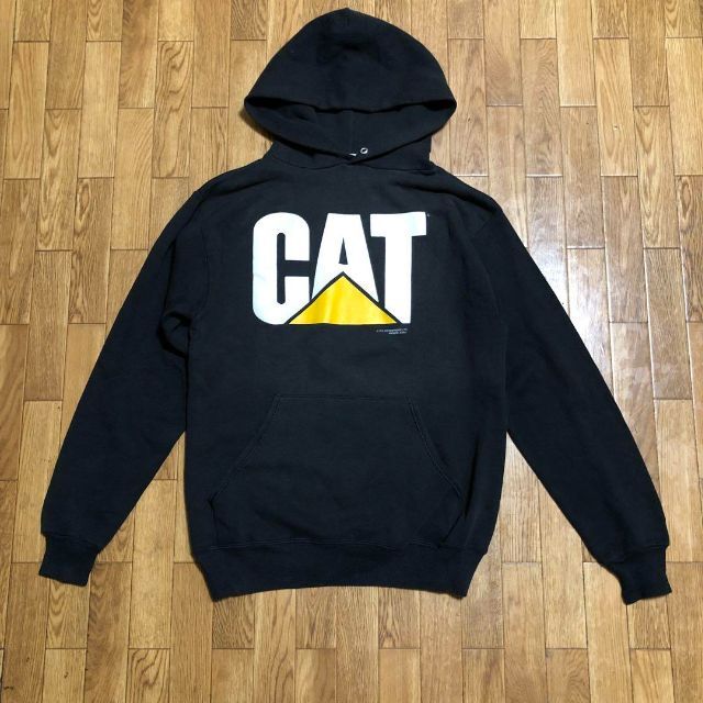 80〜90s USA製 CAT スウェット パーカー M 黒 キャタピラー 1