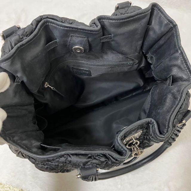 良品】Christian Dior カナージュ レザー ナイロン ハンドバッグ