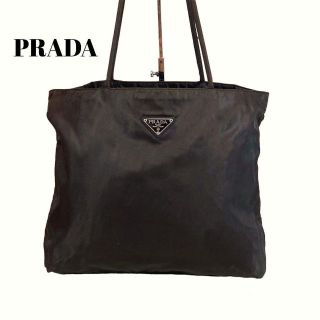 【良品】プラダ トートバッグ 三角 ロゴ プレート ナイロン ブラウン　A4(トートバッグ)