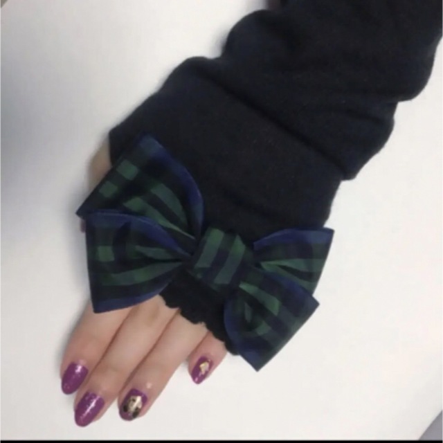 リボン付き メッシュアームカバー （ロング 60㎝） レディースのファッション小物(手袋)の商品写真
