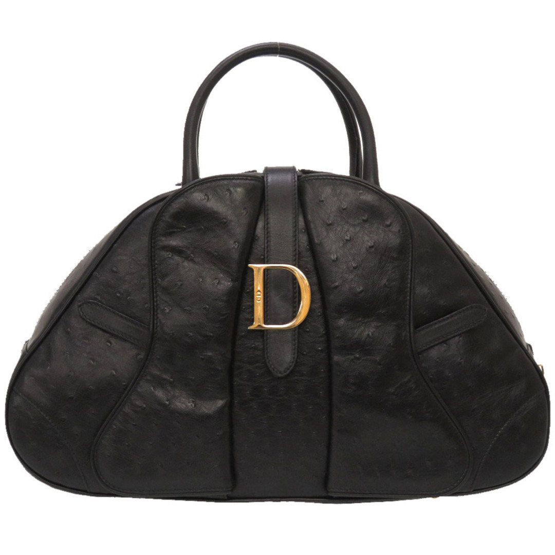 美品 クリスチャン ディオール ダブルサドル オーストリッチ ブラック ゴールド金具 ボストンバッグ バッグ 黒 0004  Christian Dior