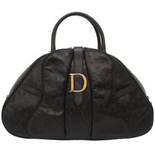 クリスチャンディオール(Christian Dior)の美品 クリスチャン ディオール ダブルサドル オーストリッチ ブラック ゴールド金具 ボストンバッグ バッグ 黒 0004 【中古】 Christian Dior(ボストンバッグ)