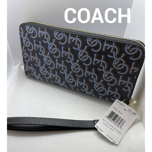 COACH(コーチ)のCOACHコーチ　モノグラフ柄リストラップ付き(取り外し可能)長財布ネイビー レディースのファッション小物(財布)の商品写真