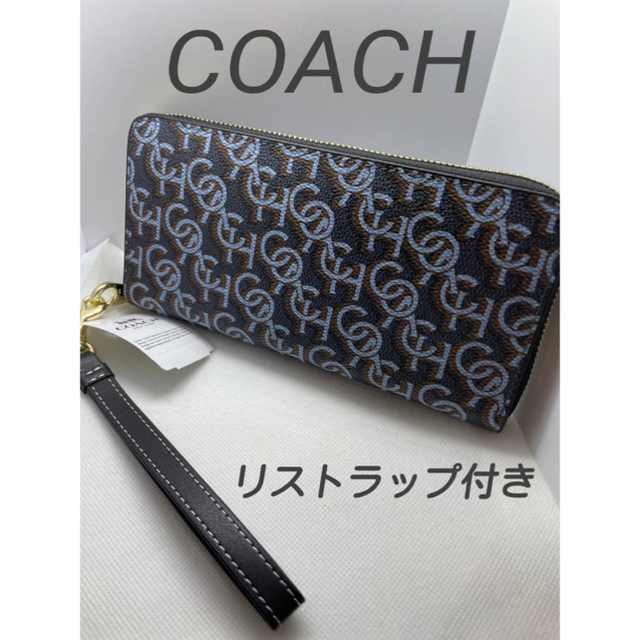 COACH(コーチ)のCOACHコーチ　モノグラフ柄リストラップ付き(取り外し可能)長財布ネイビー レディースのファッション小物(財布)の商品写真