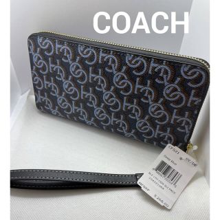 コーチ(COACH)のCOACHコーチ　モノグラフ柄リストラップ付き(取り外し可能)長財布ネイビー(財布)