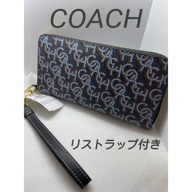 COACH(コーチ)のCOACHコーチ　モノグラフ柄リストラップ付き(取り外し可能)長財布ネイビー色 レディースのファッション小物(財布)の商品写真
