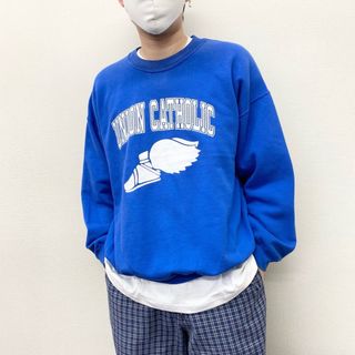 【中古】ギルダン GILDAN スウェットシャツ トレーナー プルオーバー UNION CATHOLIC ハイスクール ロゴ プリント 長袖 サイズ：XL ブルー 古着 中古 mellow(スウェット)