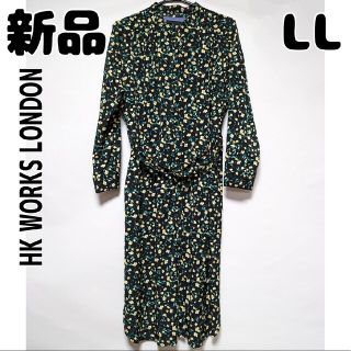 シマムラ(しまむら)の新品 未使用 しまむら HKWORKSLONDON 花柄ワンピース LL 黒(ロングワンピース/マキシワンピース)