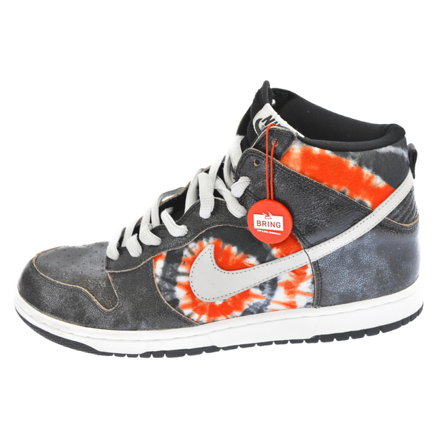 NIKE(ナイキ)のNIKE SB ナイキエスビー 04年製×HUF DUNK HIGH PRO SB TIE-DYE ハフ エスビーダンク ハイカットスニーカー ブラック/オレンジ 305050‐102 US11 メンズの靴/シューズ(スニーカー)の商品写真