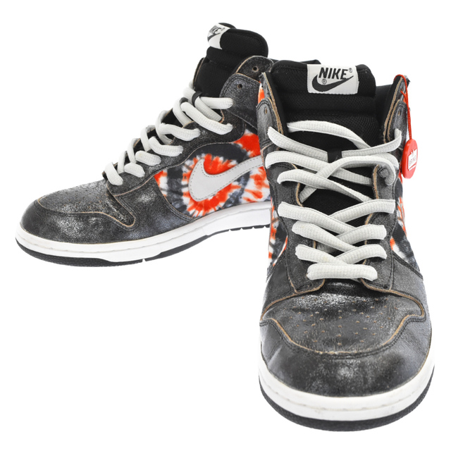 NIKE(ナイキ)のNIKE SB ナイキエスビー 04年製×HUF DUNK HIGH PRO SB TIE-DYE ハフ エスビーダンク ハイカットスニーカー ブラック/オレンジ 305050‐102 US11 メンズの靴/シューズ(スニーカー)の商品写真